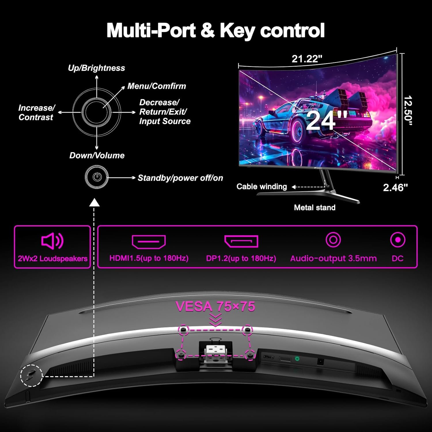 New 24" Curved Gaming Monitor, FHD 1080P, 180Hz Refresh Rate, 1ms Response, AMD FreeSync, Ultra-Slim Design, HDMI/DP, VESA Mountable #TikTokShopBacktoSchool - Bild 4